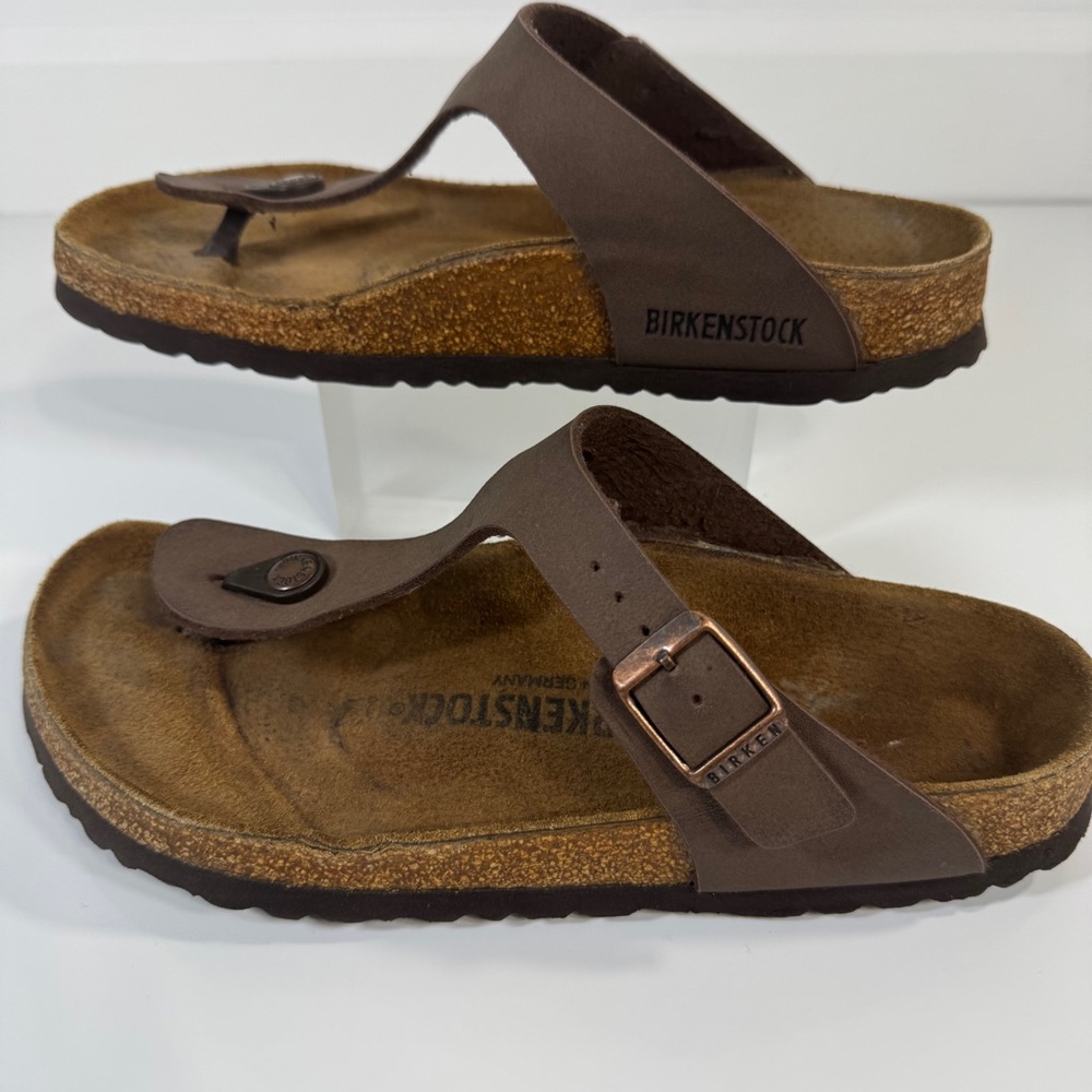 Birkenstock Women’s Gizeh Sandals Brown Vegan‎ Leather Size 38 - Picture 2 of 12